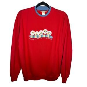 M & C SPORTSWEAR / vintage red grandma snowman pullover sweatshirt / L